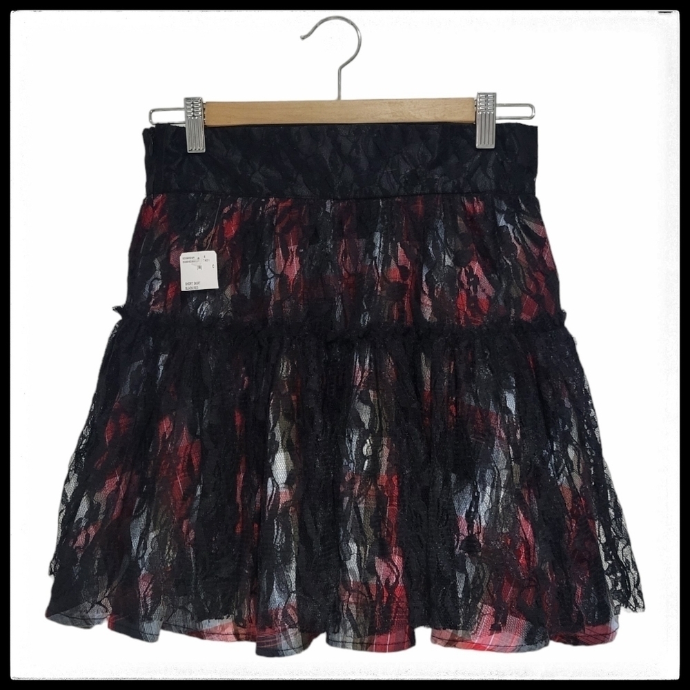 NWT Twelve By Twelve Lace Tulle Plaid Short Skirt